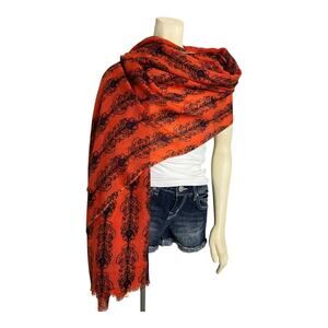 MIR Wool Cashmere Blend Rectangular Scarf Orange Women's One Size Accessory Boho